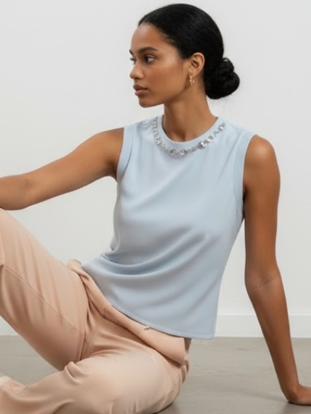 1614 • Powder Blue Silver Horse Bit Detail Sleeveless Top